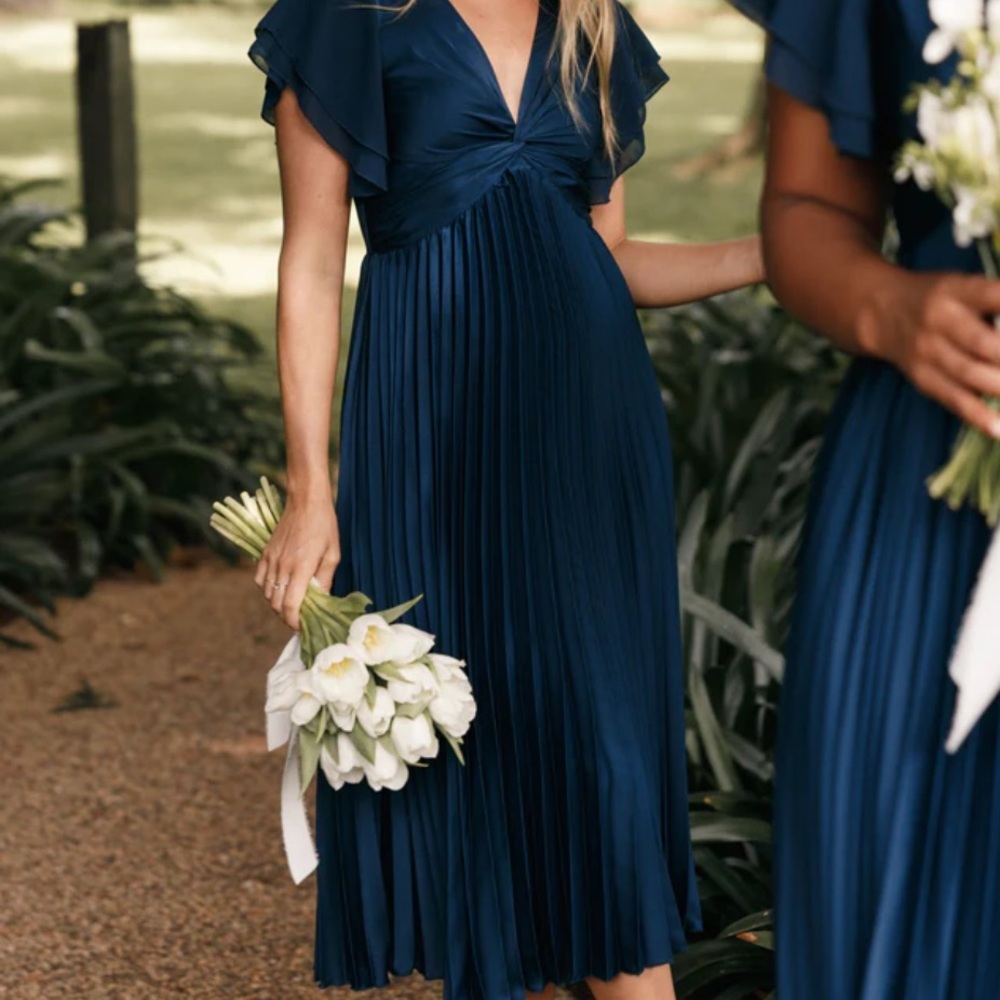 Petal & Pup Flutter Sleeve Midi Dress | Bump-Friendly | Navy | Large